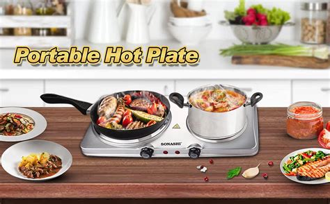 Sonashi Double Electric Hot Plate Shp 611s 185mm And 155mm Class 1 Hot Plate With Stainless