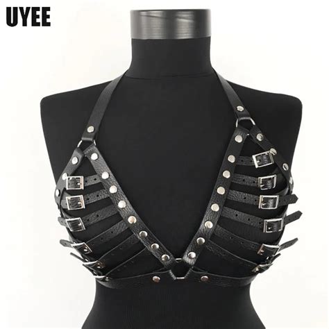 Uyee Pu Leather Harness Bra Cage Strap Women Erotic Lingerie Harajuku Body Bondage Belt Chest