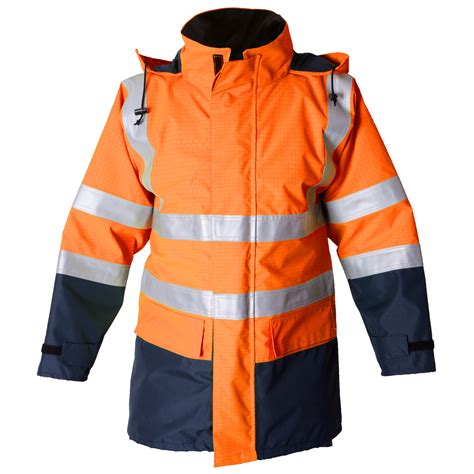 Orange/Navy Hi Vis FR Waterproof Jacket (ETF1908) - Eagle FR