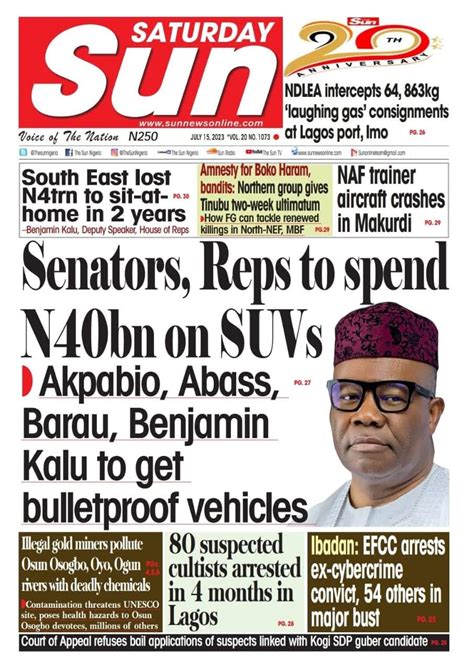 Nigerian Newspapers Daily Front Pages Review Saturday 15th July 2023