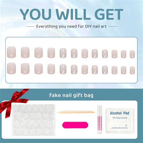 U As Postizas Cuadradas Cortas A Presi N U As Postizas Nude Polvo Brillante Con Dise Os