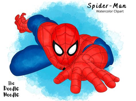 Spiderman Watercolor Clipart Hand Drawn Png High Etsy