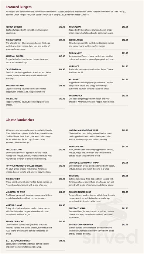 Celts Irish Pub & Grill menus in Rosemount, Minnesota, United States