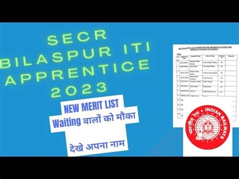 Secr Bilaspur Apprentice New Joining Merit List Rrc Secr Bilaspur