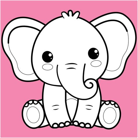 Elefante Fofo Contorno Preto E Branco De Elefante Kawaii Para Livro De Colorir 13754612 Vetor