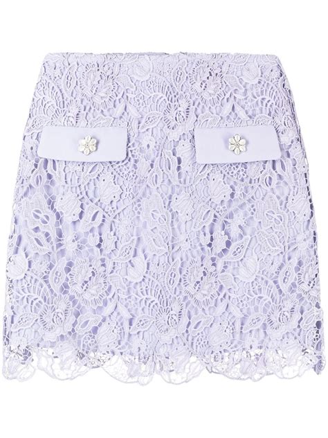 Self Portrait Crystal Embellished High Waist Guipure Lace Mini Skirt In