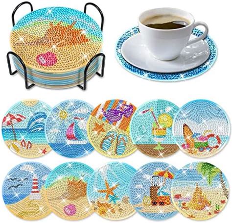 Amazon Tanlade Pcs Diamond Coasters Painting With Holder Ocean