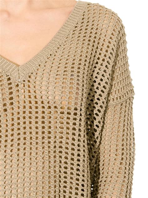 Vince Grid Mesh Open Knit Cotton Sweater In Beige Natural Lyst