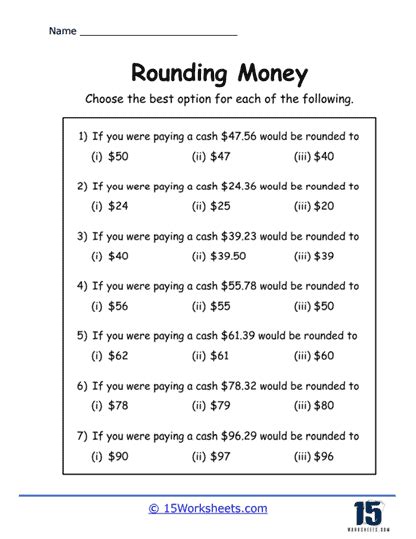 Rounding Money Worksheets 15