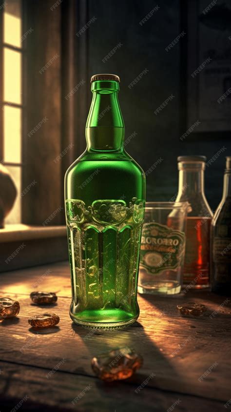 Premium Ai Image A Green Bottle Of Liquor With A Bottle Of Absolut On