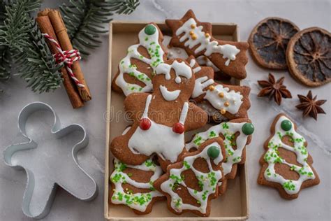 Home Made Christmas Gingerbread Man Cookies With A Festive Background