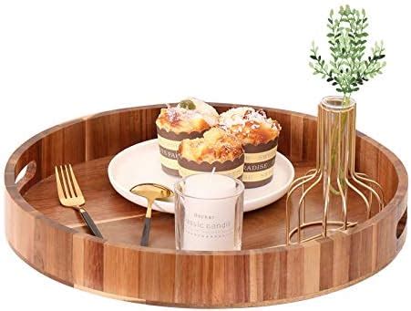 Amazon Mygift Inch Acacia Wood Rustic Serving Tray Decorative