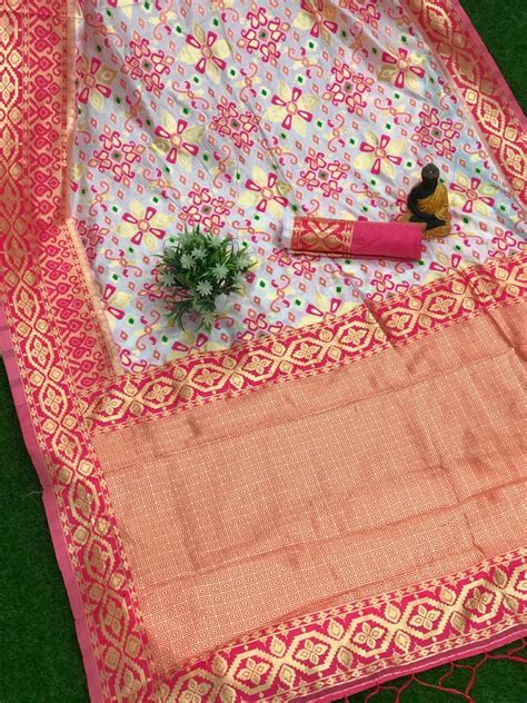 Pink Soft Banarasi Lichi Silk Patola Saree Dvz Dvanza