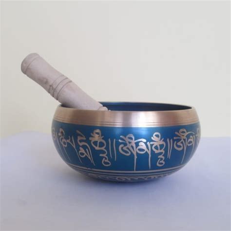 Blue Paint Coated Round Brass Tibetan Singing Bowl For Home Size 6