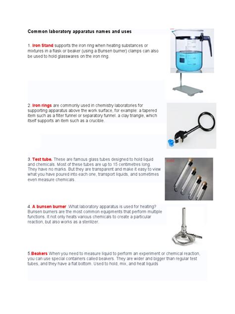 Common Laboratory Apparatus Names and Uses | PDF | Chemistry ...