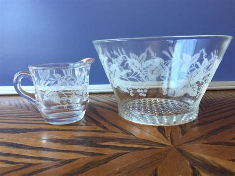 Vintage Etched Glass Punch Bowl And Creamer Pitcher Great For Etsy What Sells On Etsy Glass