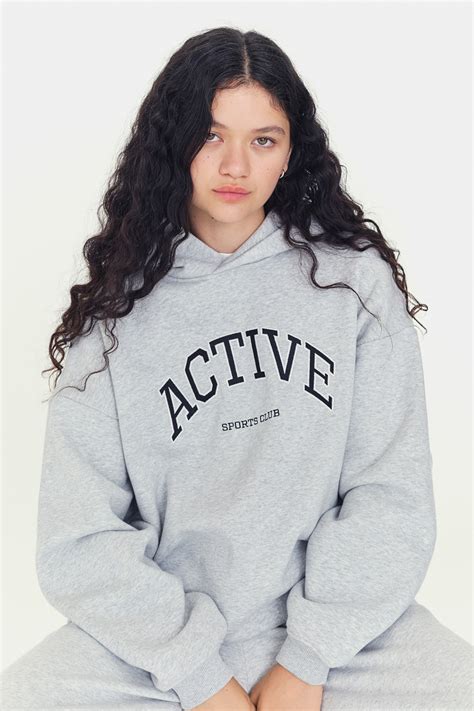 Sportsweater Met Kap Oversized Fit Grijs Gemêleerdactive Dames