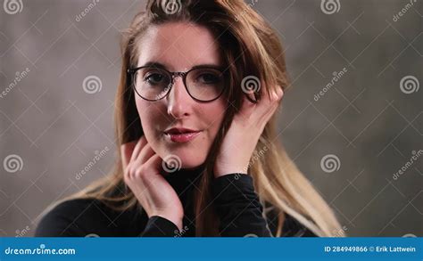 Close Up Of A Blonde Girl With A Beautiful Face Posing For The Camera In A Studio Extreme