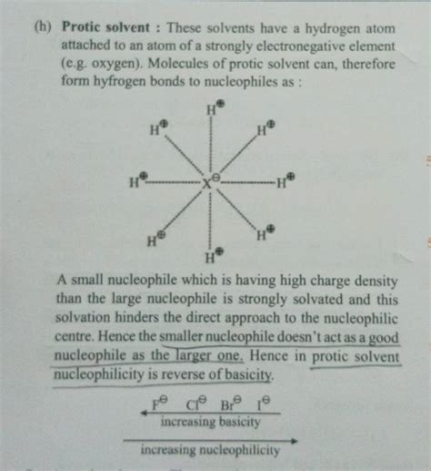 (h) Protic solvent : These solvents have a hydrogen atom attached to an a..