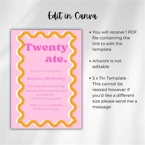 Twenty Ate 28th Birthday Invitation Pink And Orange Invite Editable