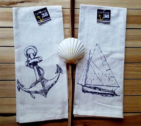 Nautical Kitchen Dish Towels Set Of 2 Cotton Coastal Latitude 38 Dennis