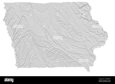 Ridgeline Map Of Iowa Showcasing Diverse Topography From Rolling Hills