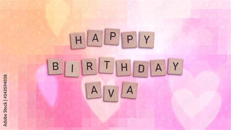 Happy Birthday Ava card with wooden tiles text. Girls birthday card in ...