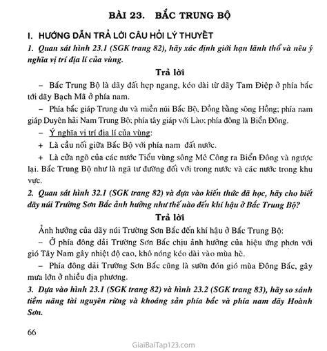 Giải Địa Lí 9 Bài 23 Vùng Bắc Trung Bộ