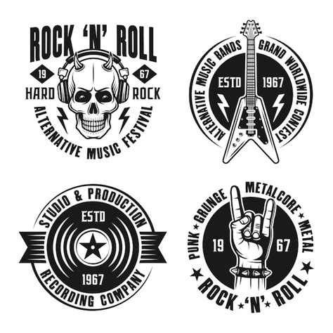 Premium Vector Rock Music Set Of Vintage Emblems