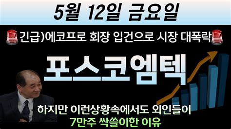 포스코엠텍 🚨긴급 속보 에코프로 회장 입건으로 시장 대폭락 하지만 이런 상황속에서도 외인들이 7만주 싹쓸이한 이유가 있으니