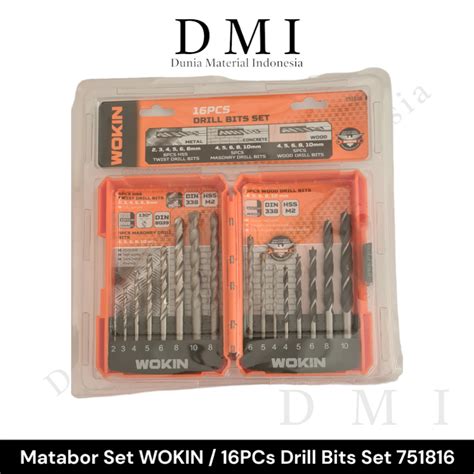 Jual Matabor Set WOKIN 16 Pcs Drill Bits Set Bor Kayu Besi