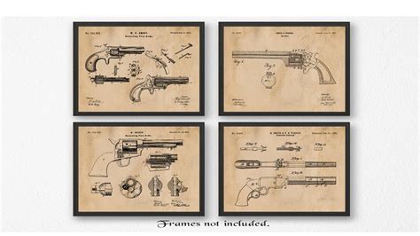 Vintage Revolver Patent Prints, 4 Unframed Photos, Wall Art Decor Gifts for Home Office Garage ...