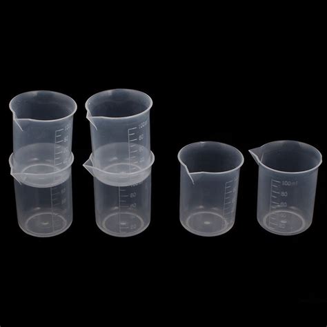 6pcs Lot 100ml Durable Measuring Beaker Graduated Beaker Clear Plastic