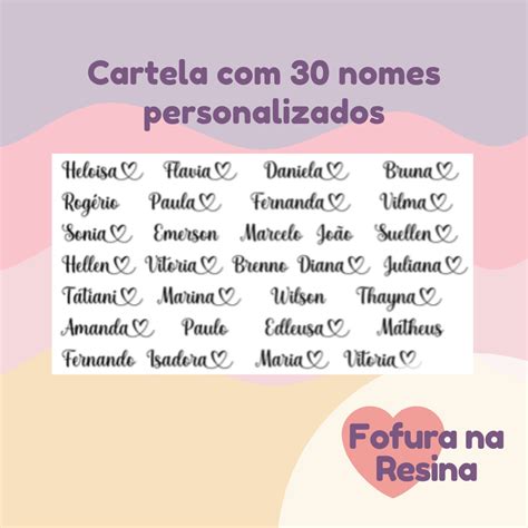 Cartela 30 Nomes Personalizados Para Resina Shopee Brasil