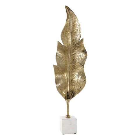 Litton Lane Gold Aluminum Metal Tall Textured Leaf Sculpture With White