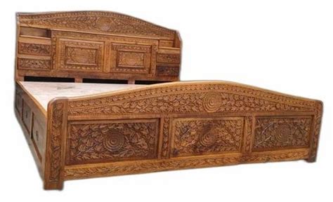 Full Size Maharaja Carved Walnut Wooden Double Bed With Storage At Rs