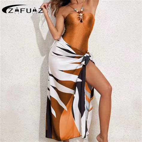 Zafuaz Sexy One Piece Swimwear Swimsuit Skirt Women Bikini Set