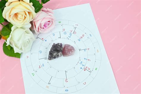 Compatibilidad De La Carta Natal De Astrología Para La Pareja Con El Corazón Y El Cuarzo Rosa