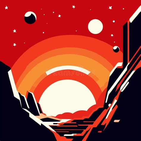 Vector Illustration of the Sun Rising Above the Mountains in a Flat ...