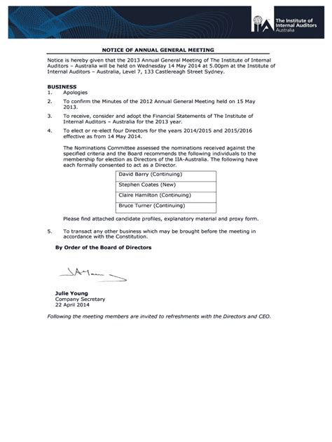 Fillable Online NOTICE OF ANNUAL GENERAL MEETING Australia Fax Email