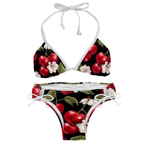 Cherry Stylish Swim Suits Bikini Set Detachable Sponge Adjustable Strap Two Pack Ideal For