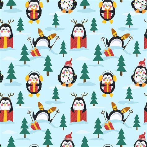 Premium Vector Penguins For Christmas Seamless Pattern Vector