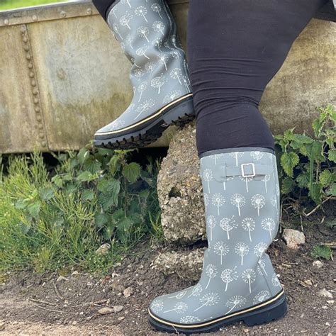 Wide Calf Grey Dandelion Wellies For Women Wide In Foot And Ankle