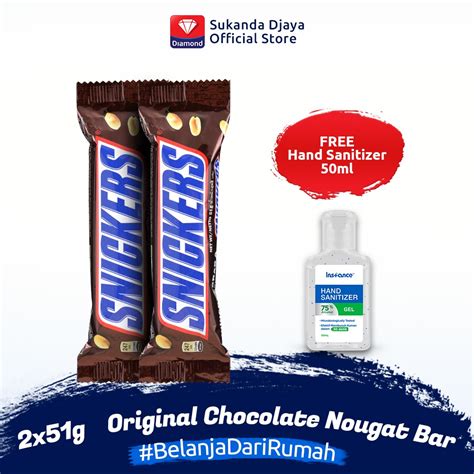 Jual Snickers Original Chocolate Nougat Bar BUY 2 FREE Hand Sanitizer