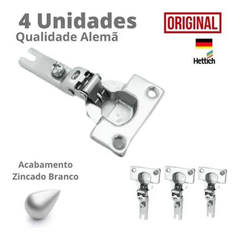 Kit 4 Dobradiça Curva Hettich Modelo Itatiaia Caneco 26 Alta Zinco