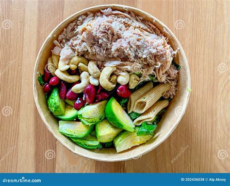 Healthy Food Bowl With Tuna Fish Brussel Sprouts Mexican Beans