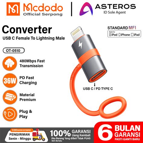 Jual MCDODO OTG Converter Type C To Lightning PD Fast Charging Dan Data