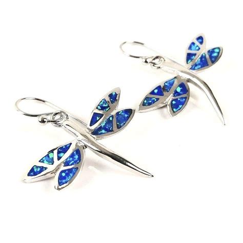 Sterling Silver Blue Opal Dragonfly Pendant And Earrings Set