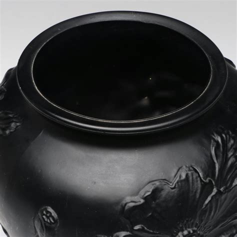 Tiffin Black Satin Glass Poppy Vase With Phoenix And Consolidated Glass Vase Ebth