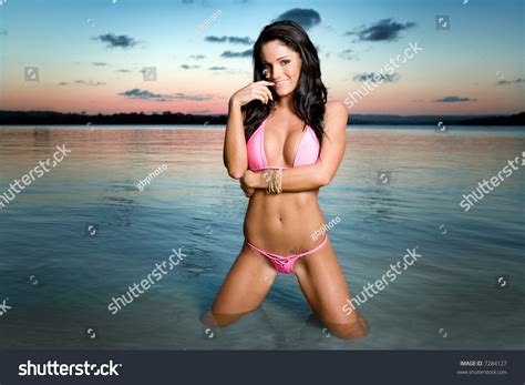 Sexy Brunette Woman Water Sunset Stock Photo Shutterstock